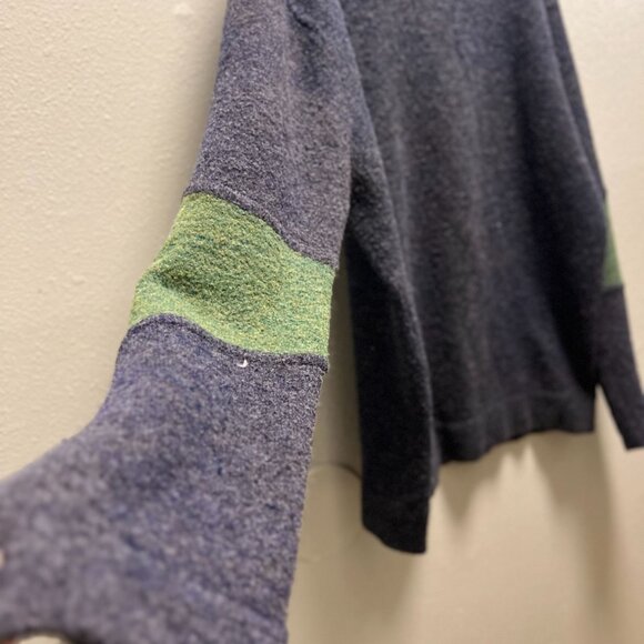 French Connection Blue Wool Blend Sweater With Green Sleeve Detail XL - Picture 5 of 10